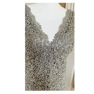 MARINA Silver Lace Midi Dress